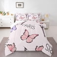 thumbnail image 3 of Homewish Girly Pink Butterfly Queen Comforter Set for Girls, Romantic Eiffel Tower Bedding Sets, Princess Cartoon Theme Reversible Bedding Comforter Set, Breathable Home Decor, 3 Pieces, 3 of 8