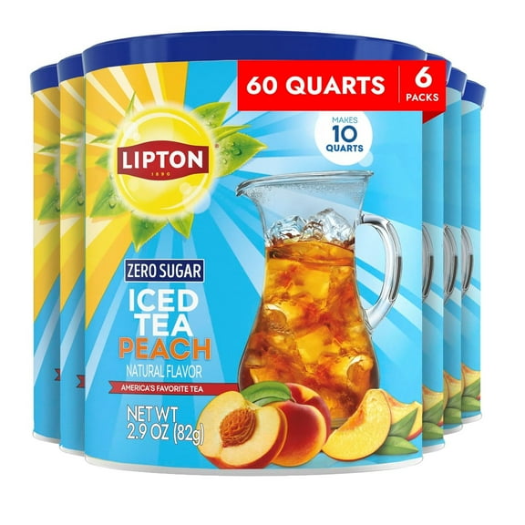Lipton Zero Sugar Diet Peach Iced Tea Mix, 10 Quarts per Canister, Pack of 6