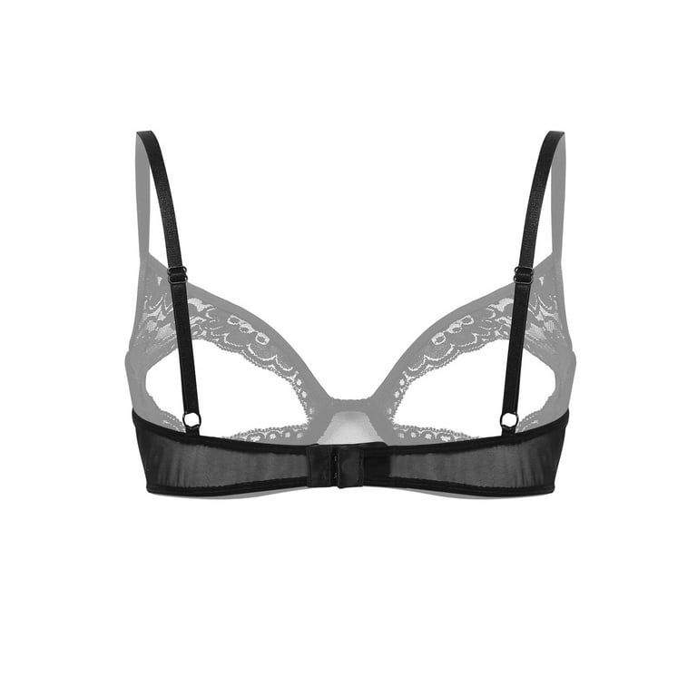 DPOIS Womens Sheer Floral Lace Hollow Out Nipple Bra Top Black M