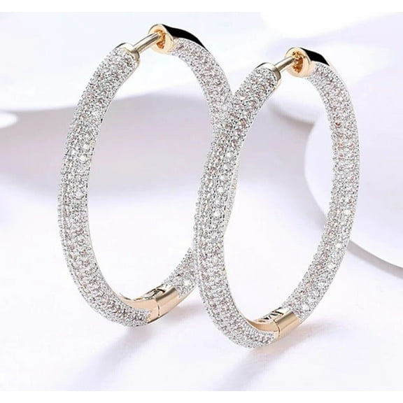 Hitanshu Jewels Round Cut CZ Large Huggie Hoop Earrings In 14K Yellow Gold Finish