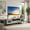 Oak & Bluish Gray, variant on Demi Bonn Farmhouse TV Stand, 80" TV Compatible, 2 Cabinets & 2 Drawers, Clear Doors, Oak & Gray (Brown)