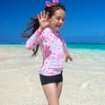 thumbnail image 5 of Toddler Girls Swimsuits Swimwear Long Sleeve Cartoon Floral Prints Top Beach 2PCS Swim Shirts and Rash Guards Size 18-24 Months, 5 of 7