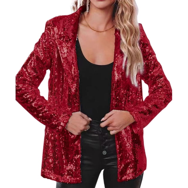 JFBUJC Blazer à Sequins pour Femmes, Veste Ouverte à Manches Longues, Cardigan de Fête Scintillant