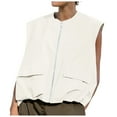 thumbnail image 2 of Oversized Zip Up Cargo Vest for Women 2025 Sleeveless Ruched Hem Casual Blazer Jackets Vest Top with Pockets, 2 of 7