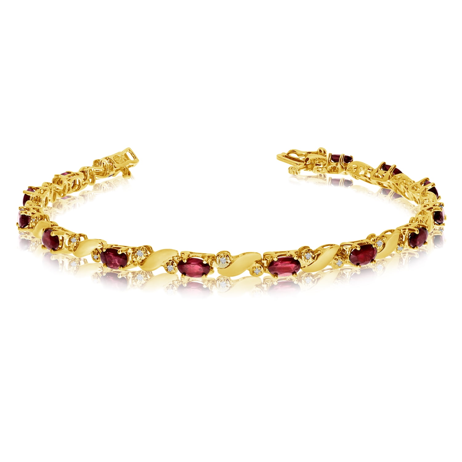 14k Yellow Gold Natural And Diamond Tennis Bracelet