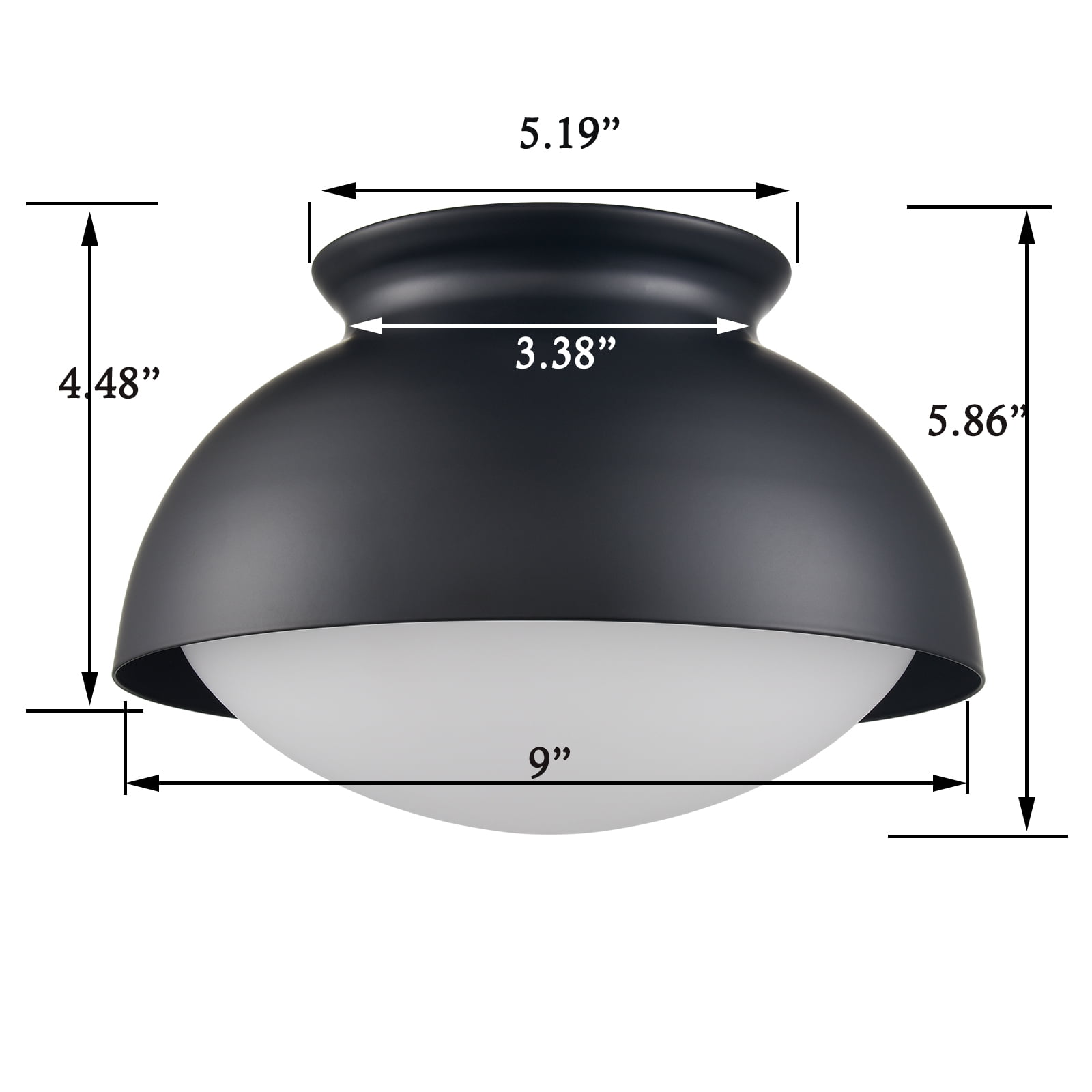 Claxy 9" Black Bwol Flush Mount Ceiling Light with Milk Glass Shade