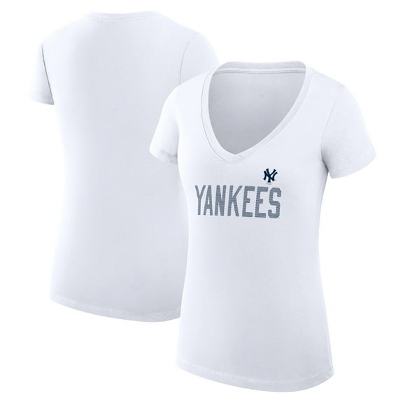 Women's G-III 4Her by Carl Banks White New York Yankees Super-Slim Fit Lightweight Dot Print V-Neck T-Shirt