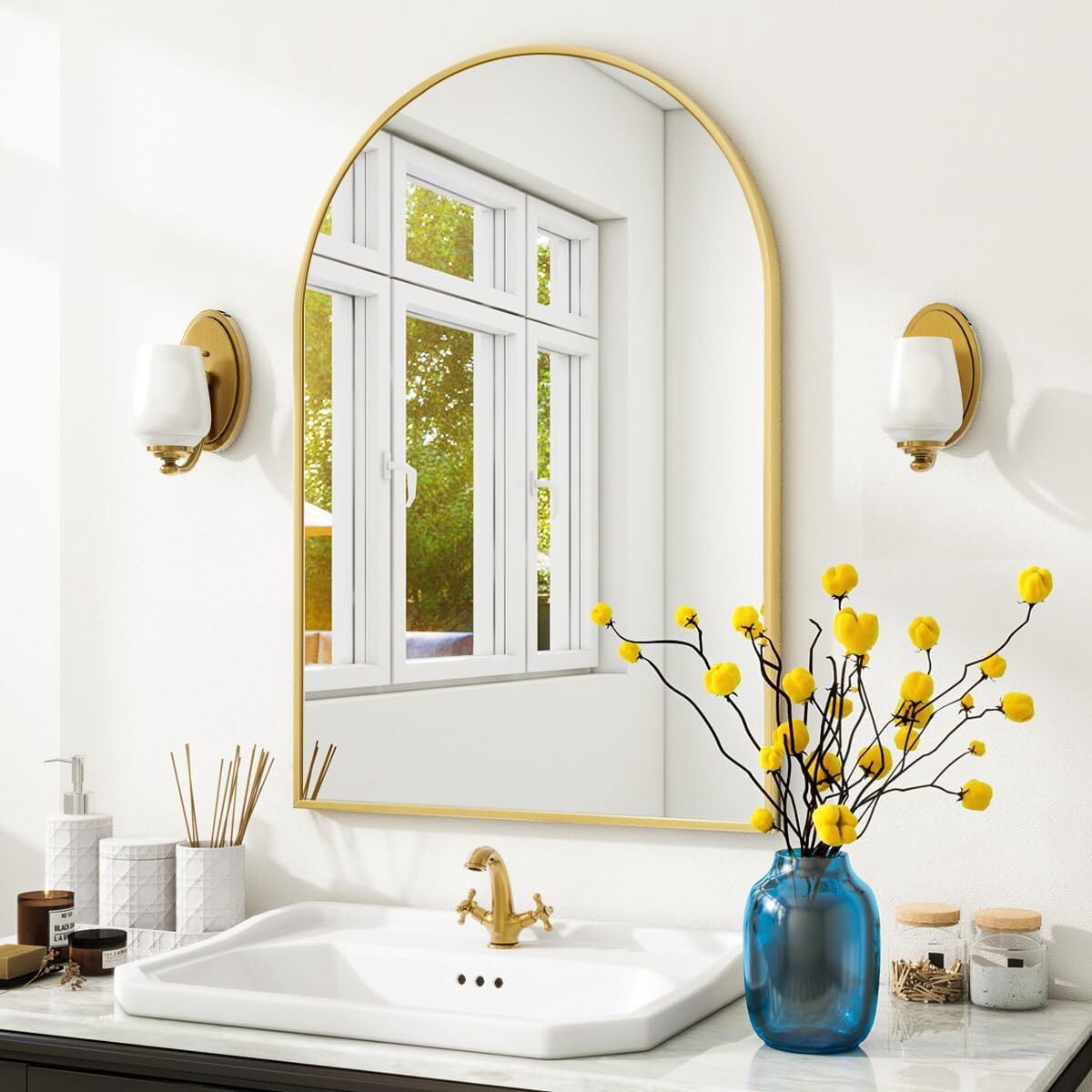 SHATTERVUE 30"x 20.1"Arched Bathroom Mirror Wall Mounted Mirror,Gold