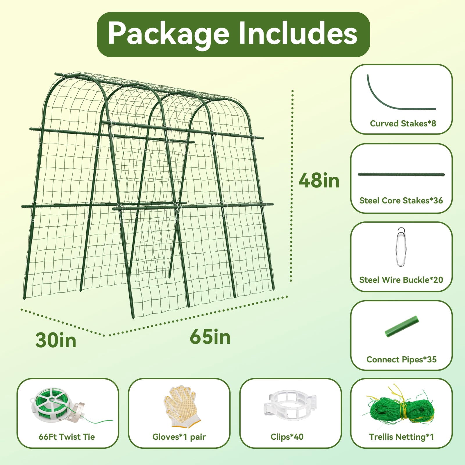 65"*48" Cucumber Trellis For Raised Bed  U-shape Garden Climbing Plants Outdoor Metal Arch Vegetables Detachable Plant Support Tomato Squash