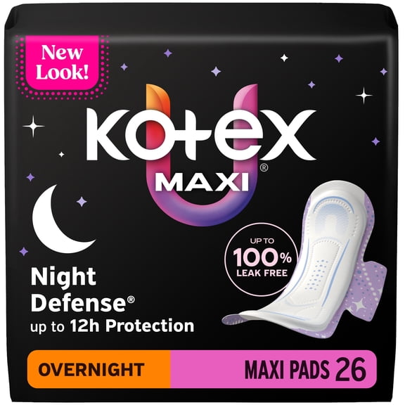 Kotex Overnight Maxi Pads With Wings, 26 Count