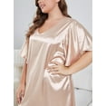 thumbnail image 5 of DAKIMOE Plus Nightgowns for Women Satin Sleepwear V Neck Nightshirt Sexy Night Dresses Flutter Sleeve Cozy Silky Sleep Dress Pajamas, Pink, 4XL, 5 of 7