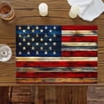 thumbnail image 3 of Retro American Flag Star and Stripe Placemats Set of 6,Wipeable Washable Table Mats for Dining Tables, Farmhouse Wooden Plank Place Mats for Kitchen Event Party Tabletop Decor, 3 of 9