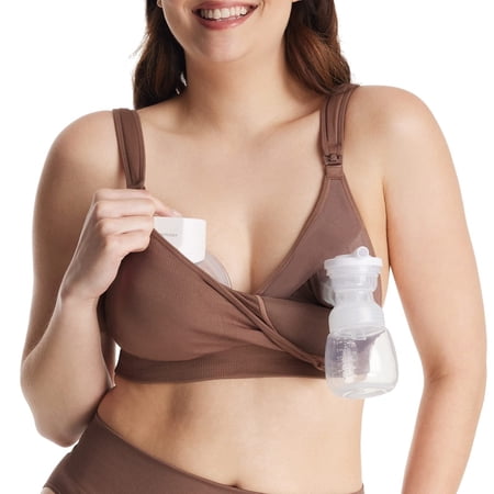 Momcozy Lycra Pumping Bra Hands Free with Fixed Padding for Good Shaping, Comfortable Support Pumping and Nursing Bra in One, Seamless Maternity Breast Pump Bra & Maternity Bra