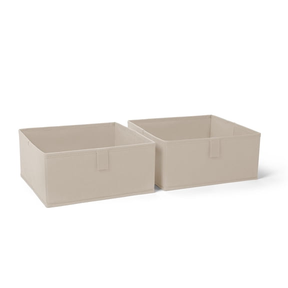 RiverRidge Kids 2pc Folding Storage Bin Set - Taupe 10.5”x10.5"x5" Bins with Handles