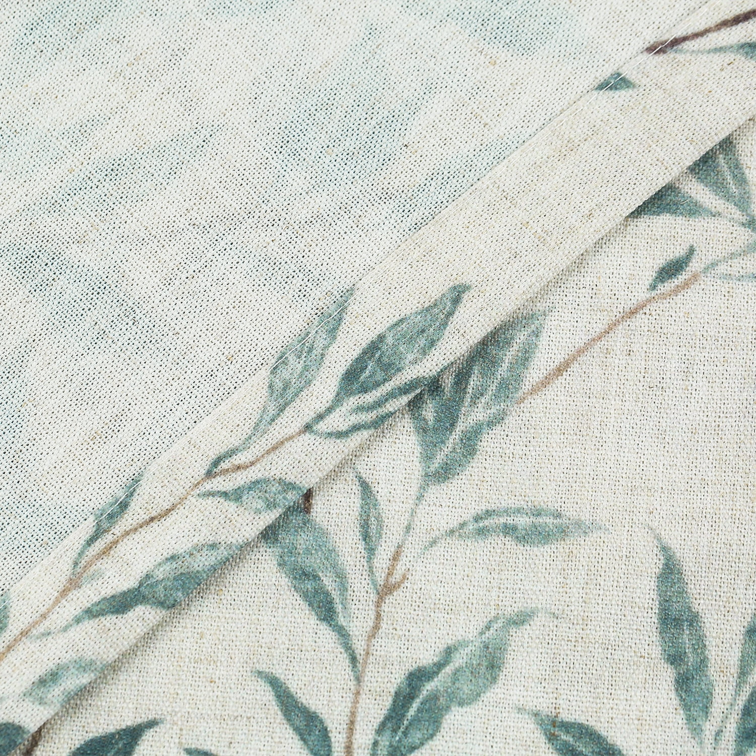 VOGOL Linen Textured Green Leaves Printed Window Drapes, Country Style Light Filtering Curtains for Bedroom, Grommets, W52"xL84", One Panel, Blue
