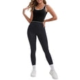 thumbnail image 2 of INSPIRE CHIC Women's Wide Straps U-Neck with Padded Push Up Camisole Elastic Tight Colorblock Cropped Workout Tank S Black, 2 of 6