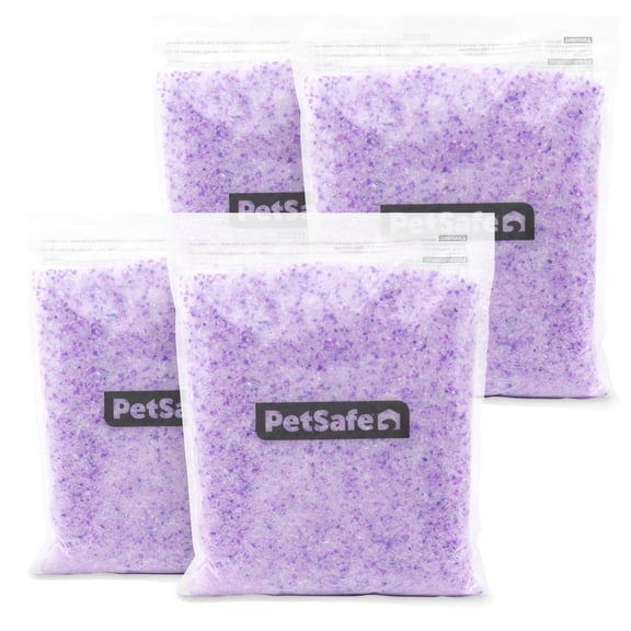 PetSafe® ScoopFree Premium Lavender Crystal Litter, 4-Pack – Includes 4 Bags of Lightly Scented Litter – Absorbs Odors 5x better than Clay Clumping – 4.3lb each bag