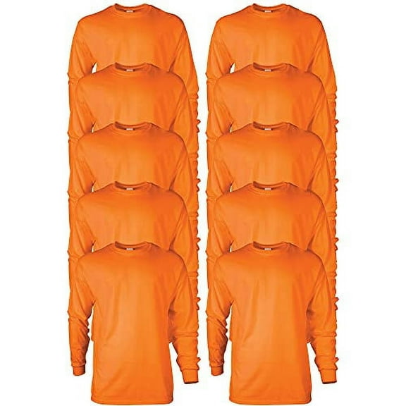 Gildan Men's Ultra Cotton Long Sleeve T-Shirt, Style G2400, Multipack, Safety Orange (10-Pack), Medium