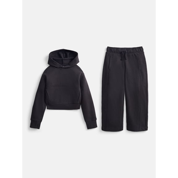 Athletic Works Girls Fleece Sweatshirt and Barrel Leg Pants, 2 Piece, Sizes 4-18 & Plus