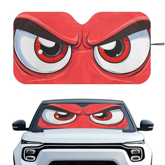 KUIFORTI Angry Eyes Windshield Sun Shade Foldable Car Front Window Covers for Car Accessories Sun Heat UV Rays Visor Protector Protection for Universal Cars SUV Truck