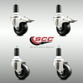 thumbnail image 2 of 3 Inch 316SS Soft Rubber Swivel 1-3/8 Inch Stem Caster Set 2 Lock Brake SCC, 2 of 2