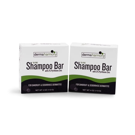 DermaHarmony 2% Pyrithione Zinc Dandruff & Seborrheic Dermatitis Shampoo Bar - Tea Tree (2 Bars)