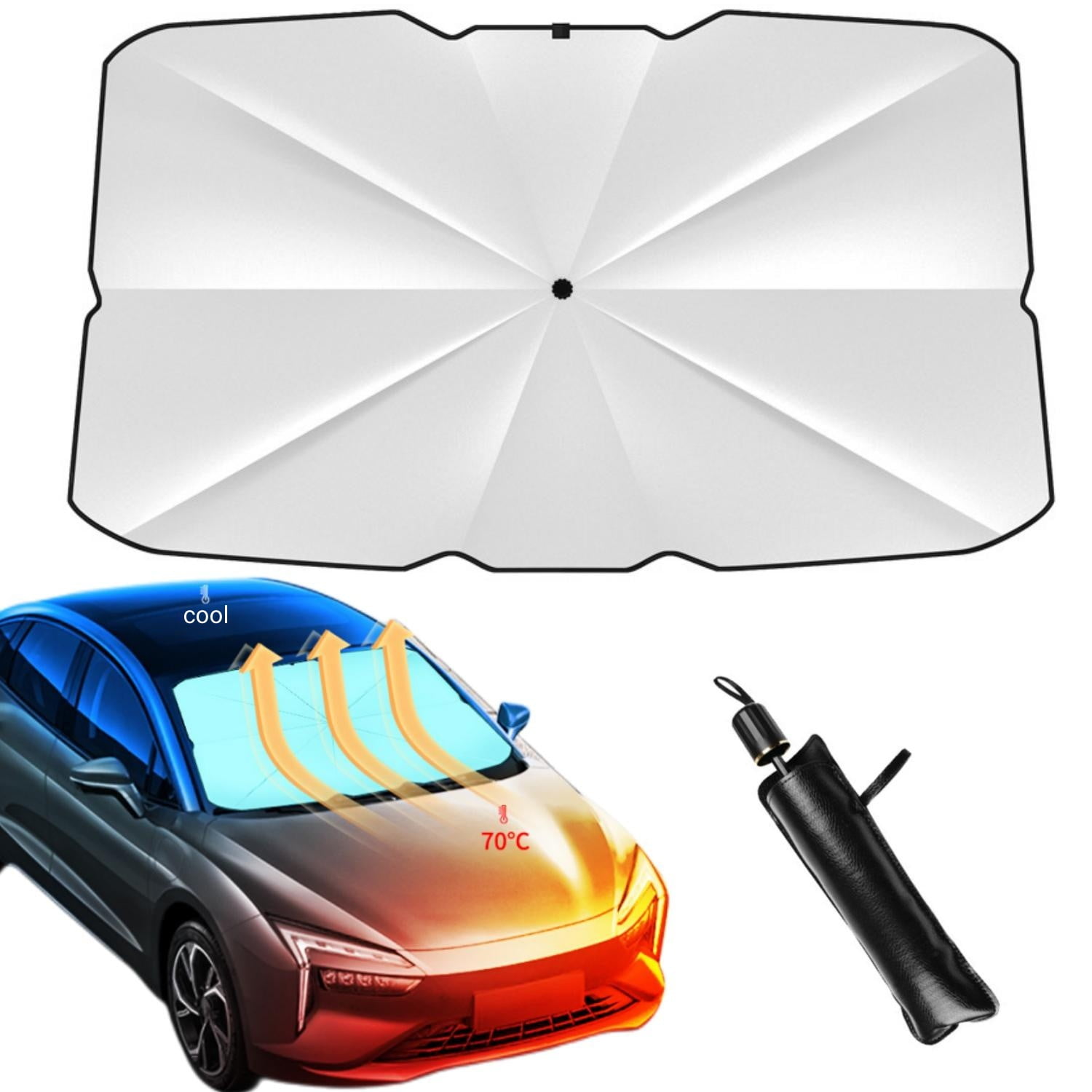 Car Front Windshield Sun Shade Umbrella, Foldable Titanium Silver Car –  Tupper House