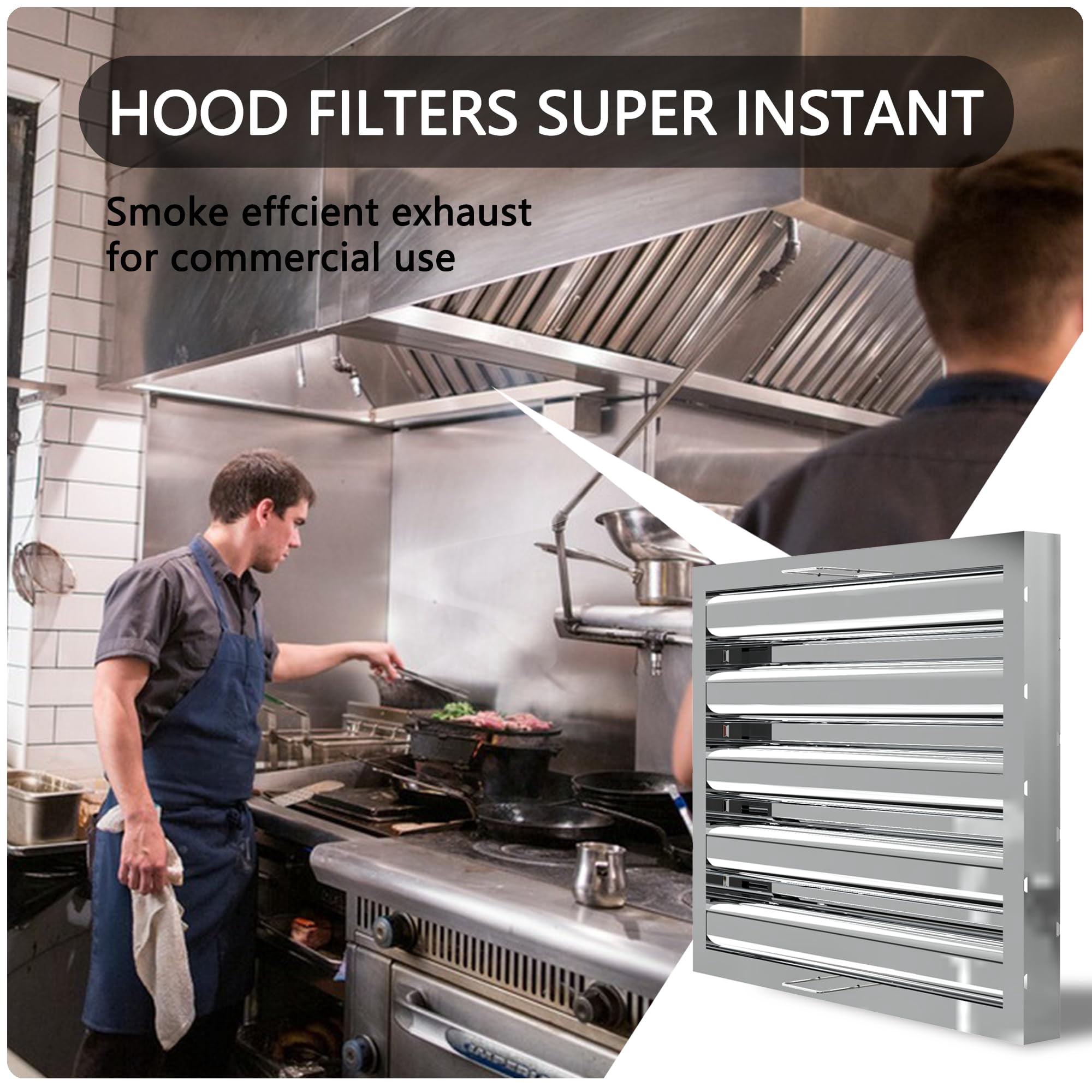 HAN'KITCHEN'LON'S Stainless Steel Commercial Kitchen Hood Filter, UL/NSF Listed, 15.5 W x 19.5 H, 4-Groove Range Hood Filters (5-Pack) for Restaurant Exhaust Hoods