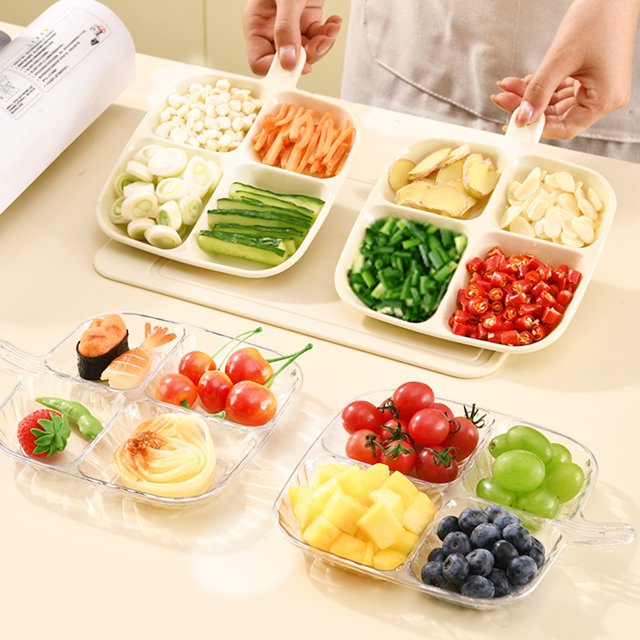 Lubelski Divided Plate Easy to Clean Reusable Food Plate Four Compartments Design Sauce Dish for Home Kitchen