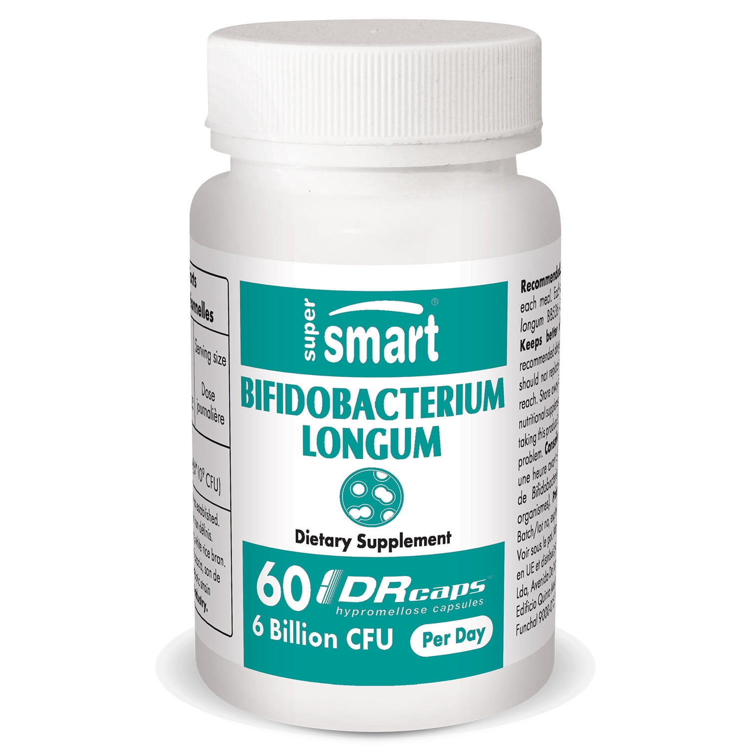 Supersmart - Bifidobacterium Longum 6 Billion CFU per Day - Colon & Digestive Health - Probiotics & Prebiotics | Non-GMO & Gluten Free - 60 DR Capsules