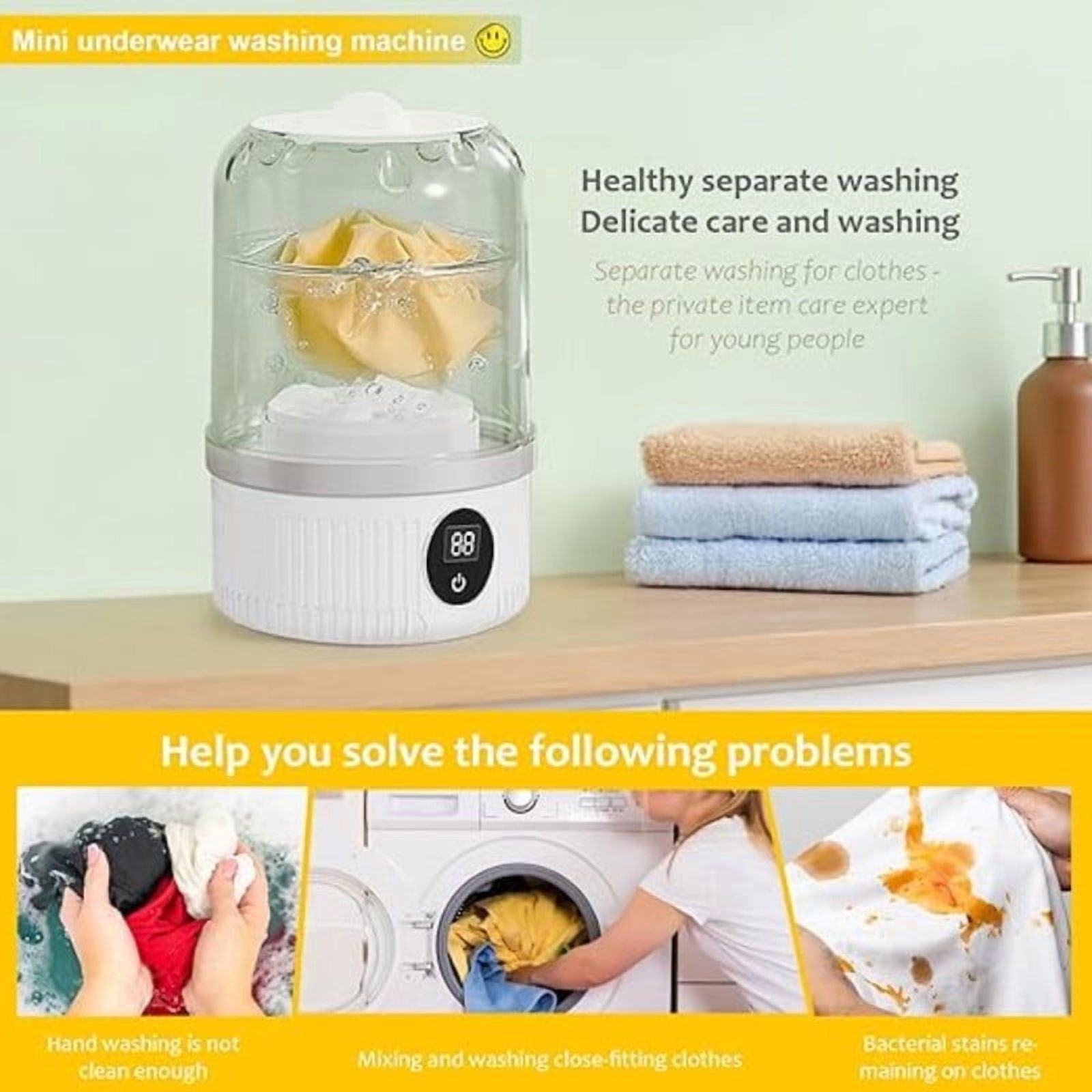 OFEFE Portable Mini Washing Machine - 2025 Upgraded Underwear Washer with Ultrasonic Cleaning, Rechargeable Cordless Laundry Cup for Bra, Socks, Delicates (Fully Automatic)