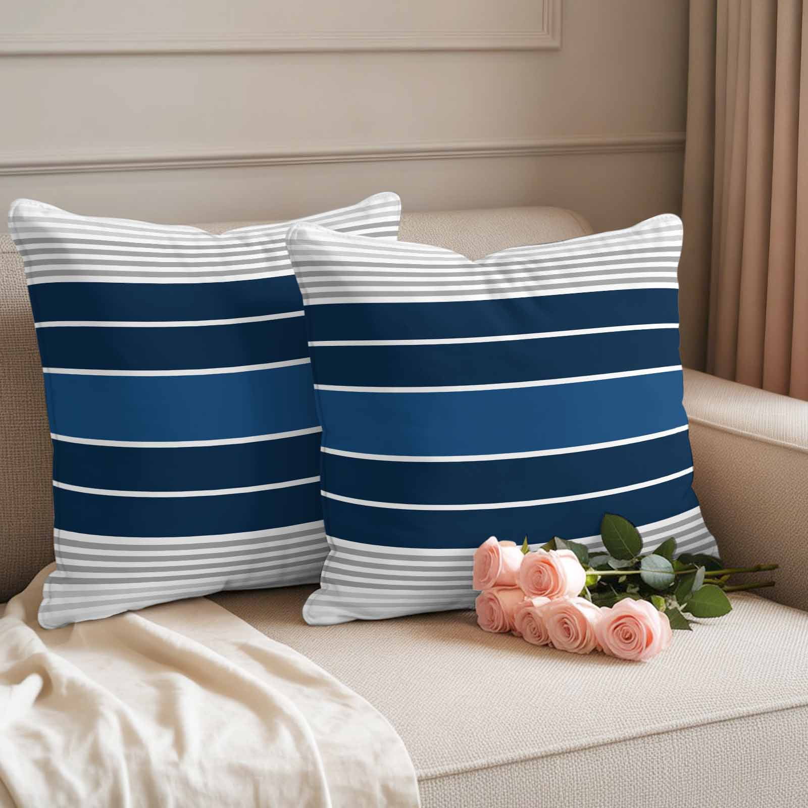 Lake Blue Stripes Outdoor Waterproof Pillow Covers, Modern Minimalist Gradient Lines Decorative Square Throw Pillowcase Sofa Cushion Sham for Patio/Couch/Chair, 26"x26" 2 Pack