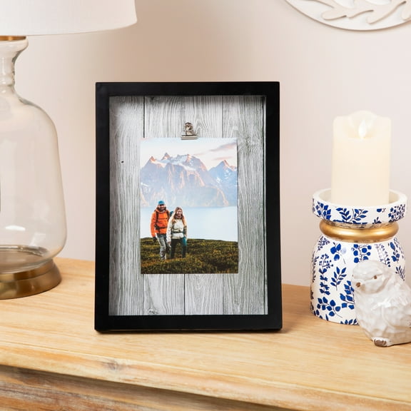 Northlight Wood Grain Clip-On Picture Frame - for a 5" x 7" Photo - Black