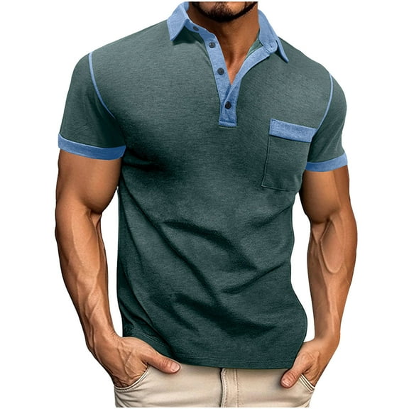 ohmzyzo Men's Casual Polo Shirts Classic Short Sleeve Basic Button T-Shirt Lightweight Cotton Golf Tops with Pocket