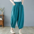 thumbnail image 7 of up to 60% off Gifts wycnly Elastic Waist Pants for Women Casual Solid Drawstring Loose Baggy Straight Trousers Soft Cotton Linen Pocket Long Pants Blue l, 7 of 7