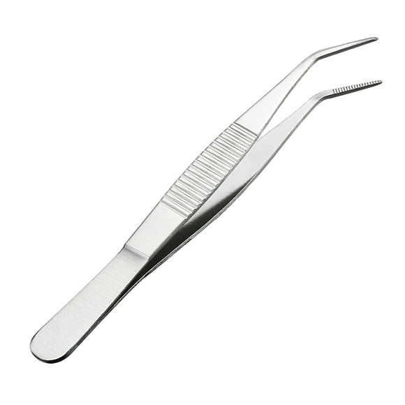 5-Inch Stainless Steel Tweezers with Curved Pointed Serrated Tip