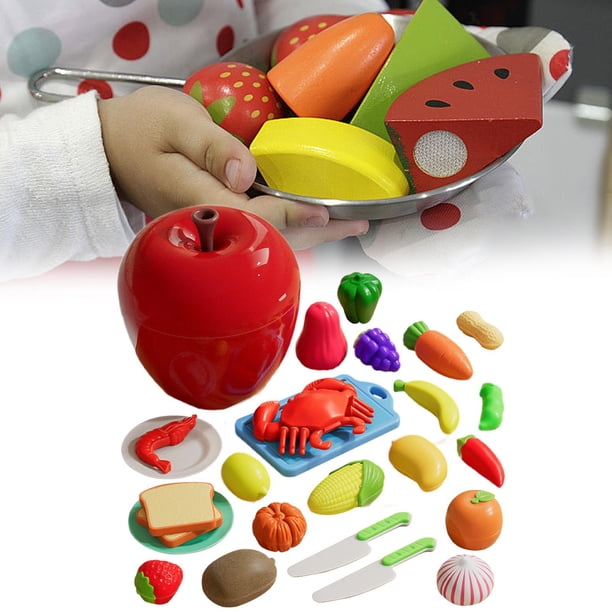 Juguete de frutas para cortar Hugo Juego de cocina de juguete con Cesta de almacenamiento 25 piezas
