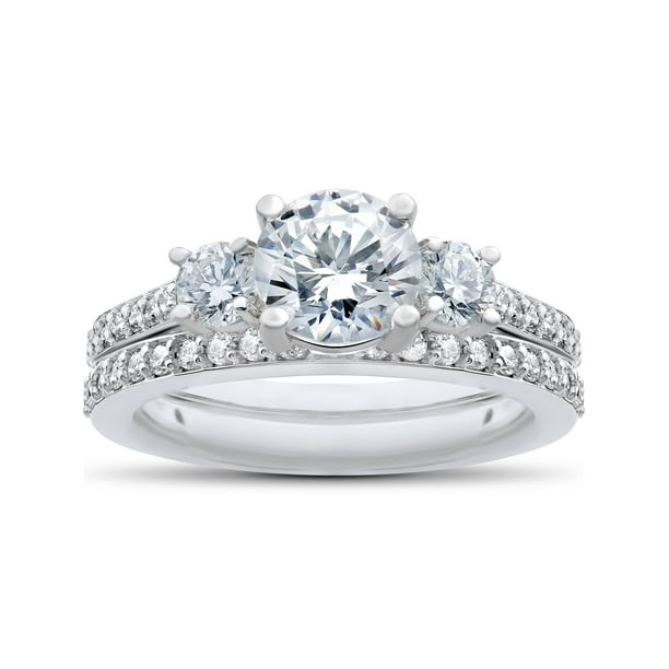 Pompeii3 1 1/4 Ct 3Stone Lab Created Diamond Engagement Ring Wedding