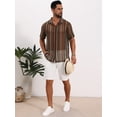 thumbnail image 2 of DARING DIVA Men's Striped Short Sleeve Button Down See Through Shirts L Brown Green, 2 of 7