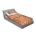 thumbnail image 2 of Ambesonne Rustic Fitted Sheet & Pillow Sham Set, Oak Door Stone Facade, Twin, Cream Brown, 2 of 2
