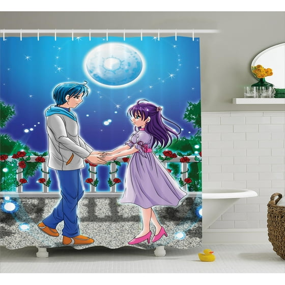 Anime Shower Curtain Ilration Of Holding Hands Anime Shower Curtain Ilration Of Holding Hands Under Moonlight Love In Manga Themed
