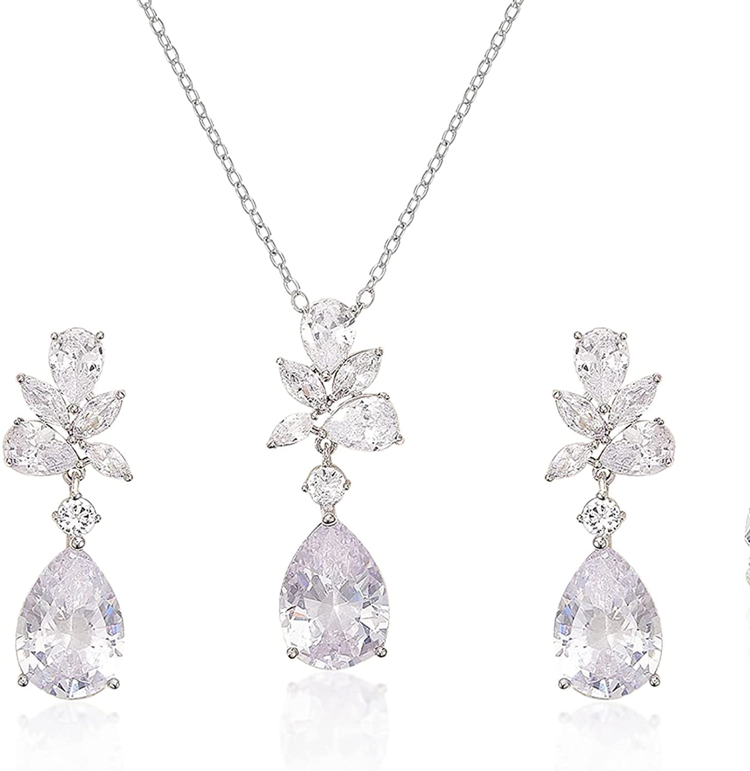 SWEETV Marquise Wedding Jewelry Set for Bride Bridesmaids Cubic Zirconia Crystal Necklace Earrings Set for Women Bridal Jewelry Set for Wedding 