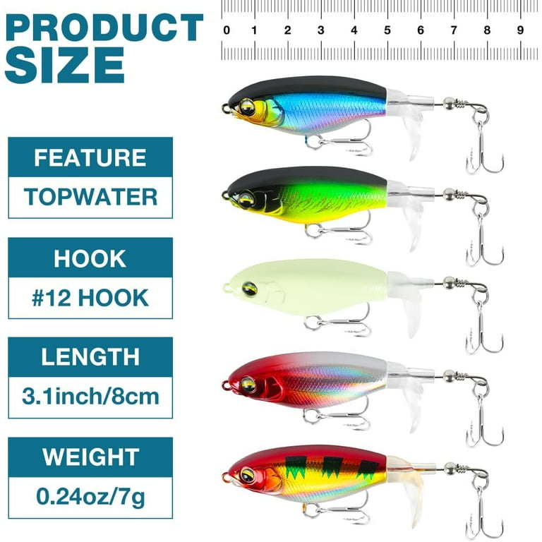 PWOPWOE Top Water Fishing Lures 5PCS Bass Lures with Propeller Tail Fishing  Gear and Equipment for Bass Trout Catfish Pike Perch Bass Fishing Lure Kit  for Freshwater or Saltwater 