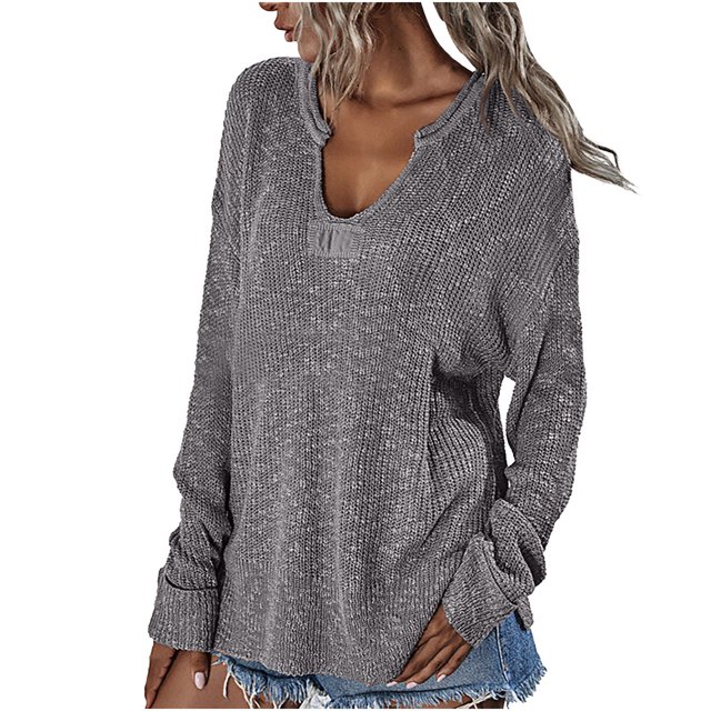 DPTALR Pull-Overs à Manches Longues Décontractés en V-Cou Massif pour Femmes