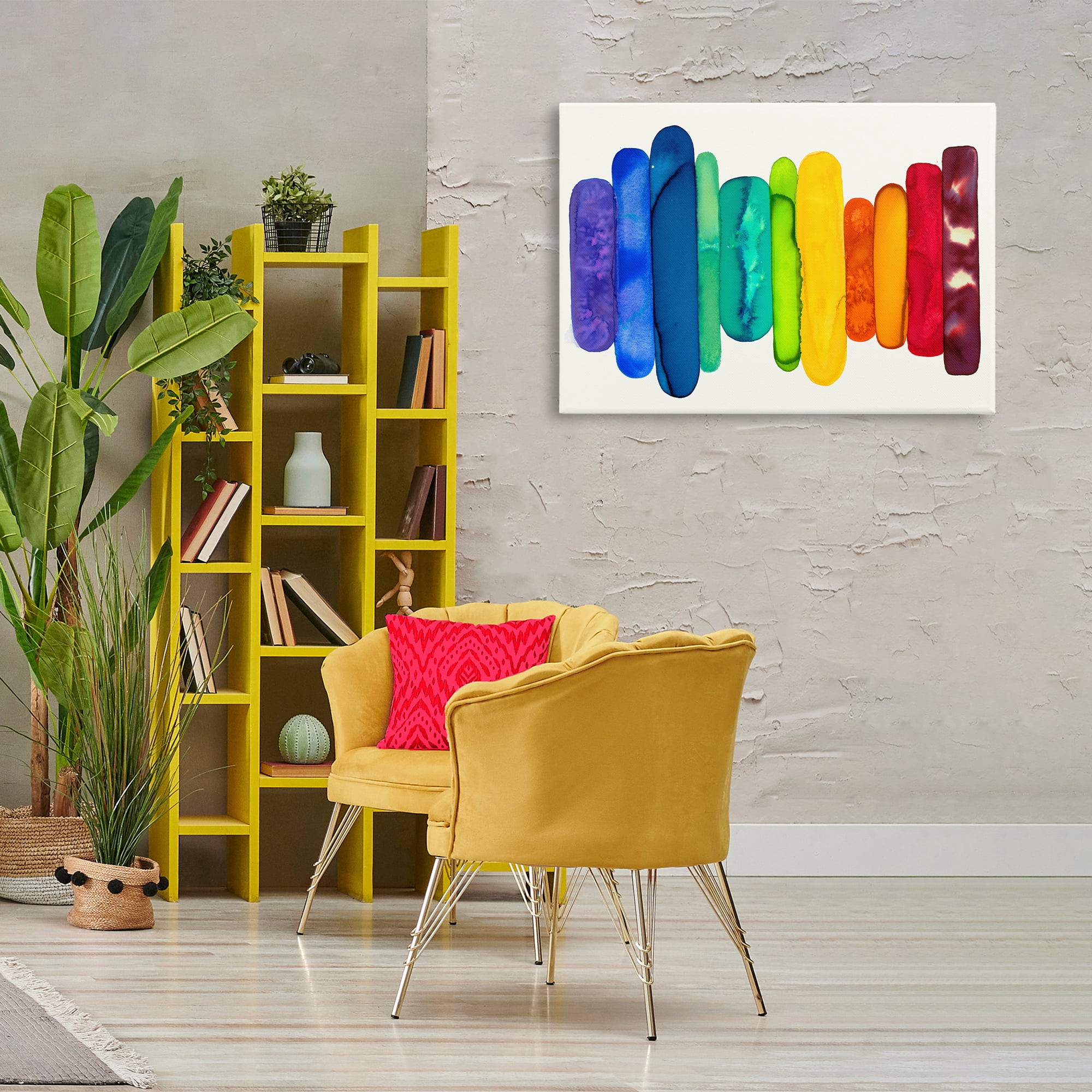 Stupell Industries Rainbow Ombre Shapes Abstract Painting Gallery Wrapped Canvas Art Print Wall Art, 36 x 24