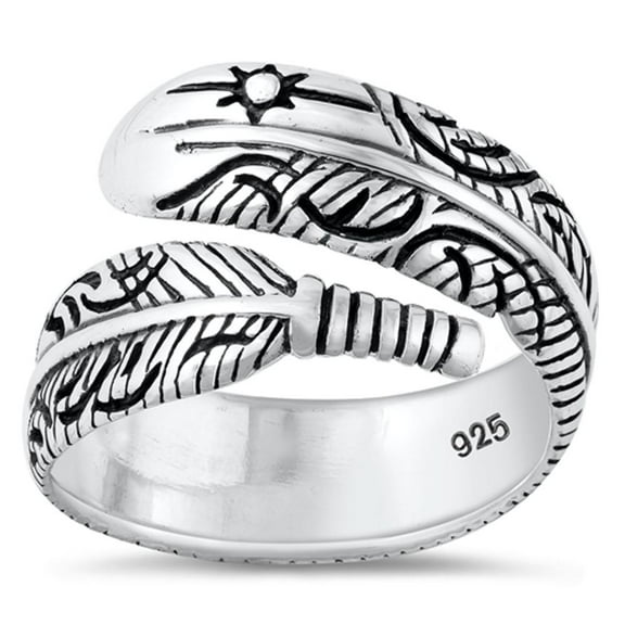 High Polished Wholesale Feather Ring .925 Sterling Silver Band Jewelry Female Male Unisex Size 9