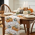 thumbnail image 3 of ERUNPONLY Orange Blue Pumpkin Table Runner - 48 Inch Long Thanksgiving Leaves Botanical Autumn Cotton and Linen Blended Dress Scarves Farmhouse Table Runner for Kitchen Dining, Coffee Table, 13"x48", 3 of 8