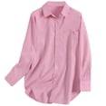 thumbnail image 5 of YANGXINX Womens Dress Shirts Long Sleeve Button Down Elegant Free Collared Work Office Solid Blouses Dressy Casual Relaxed Fit Tops, 5 of 7
