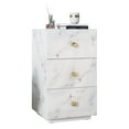 thumbnail image 1 of Elegant White Marble Glass Bedside Table with 3 Drawers - INTA009, 1 of 5