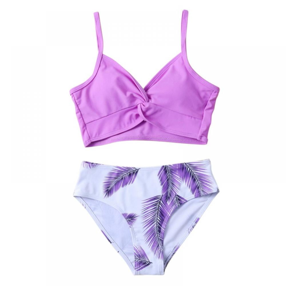 Besly Teen Girls Bikini Swimsuits Set Two Piece Bathing Suit V Neck Solid Color Swimwear 4693